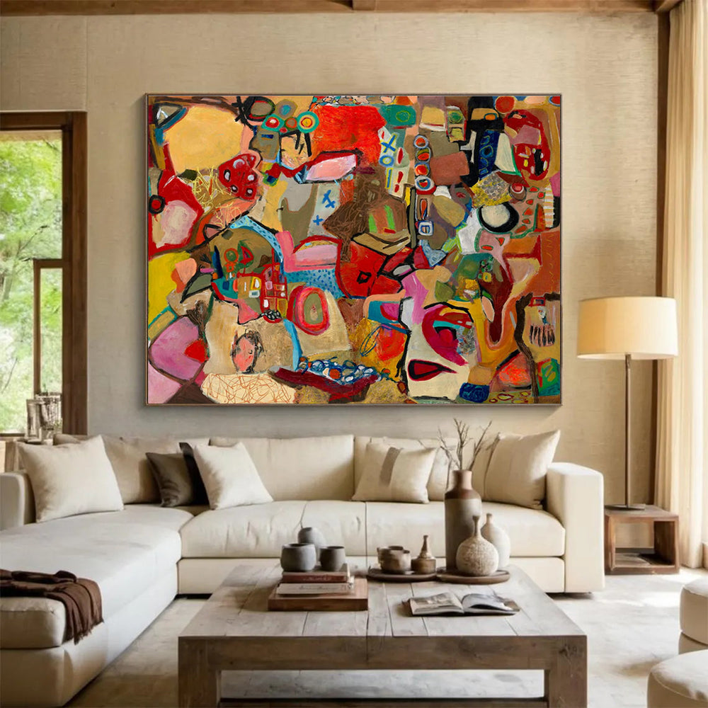 Colorful Abstract Collage Painting with Mixed Shapes and Hues THY240