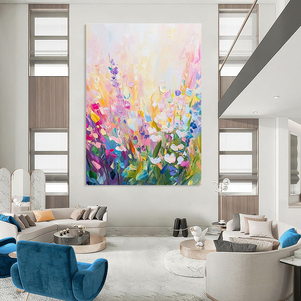 Abstract painting featuring colorful wildflowers in a vibrant dreamy style showcasing the beauty of nature and artistic expression.STSC1286