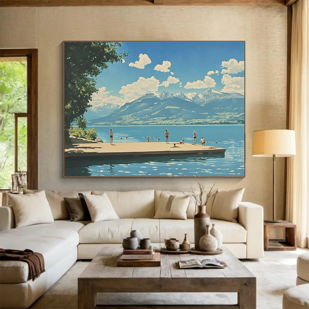 Blue Sky Lakeside - Summer Activity Abstract Painting DYP063