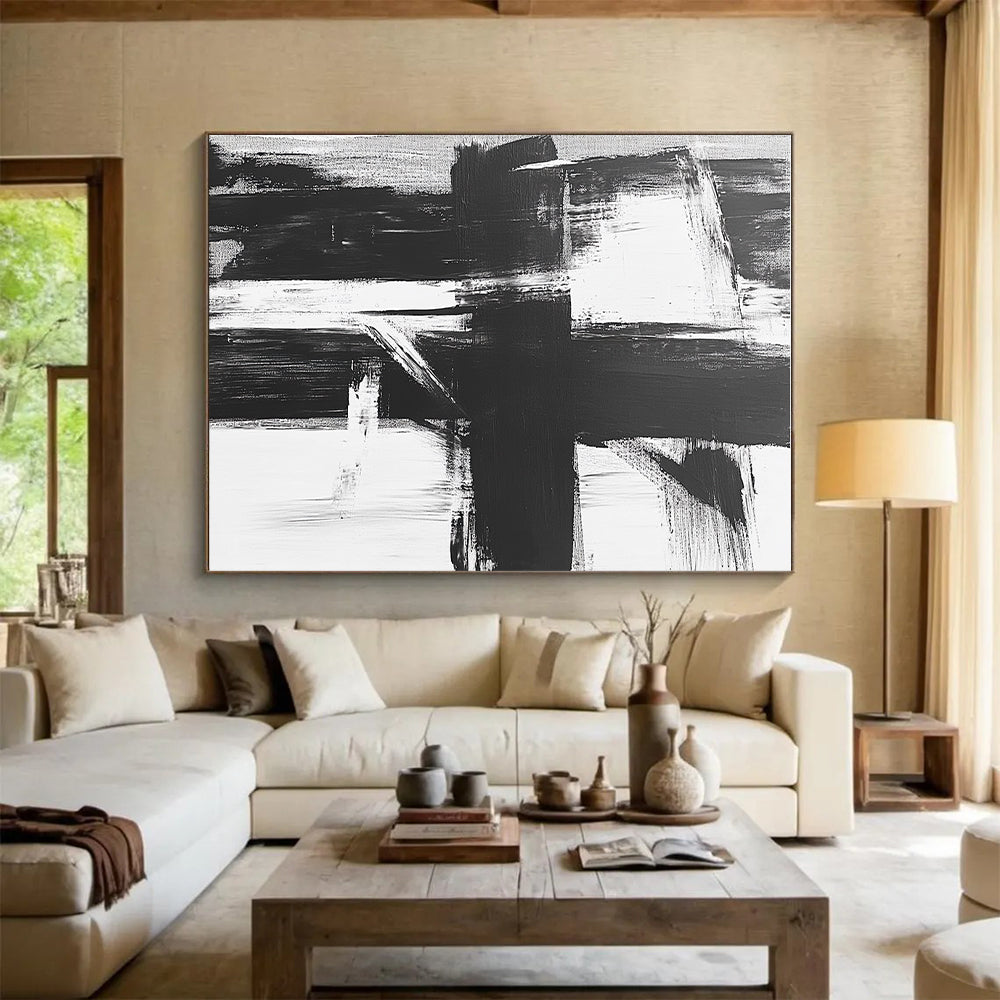 Bold Black White Abstract Painting GER345