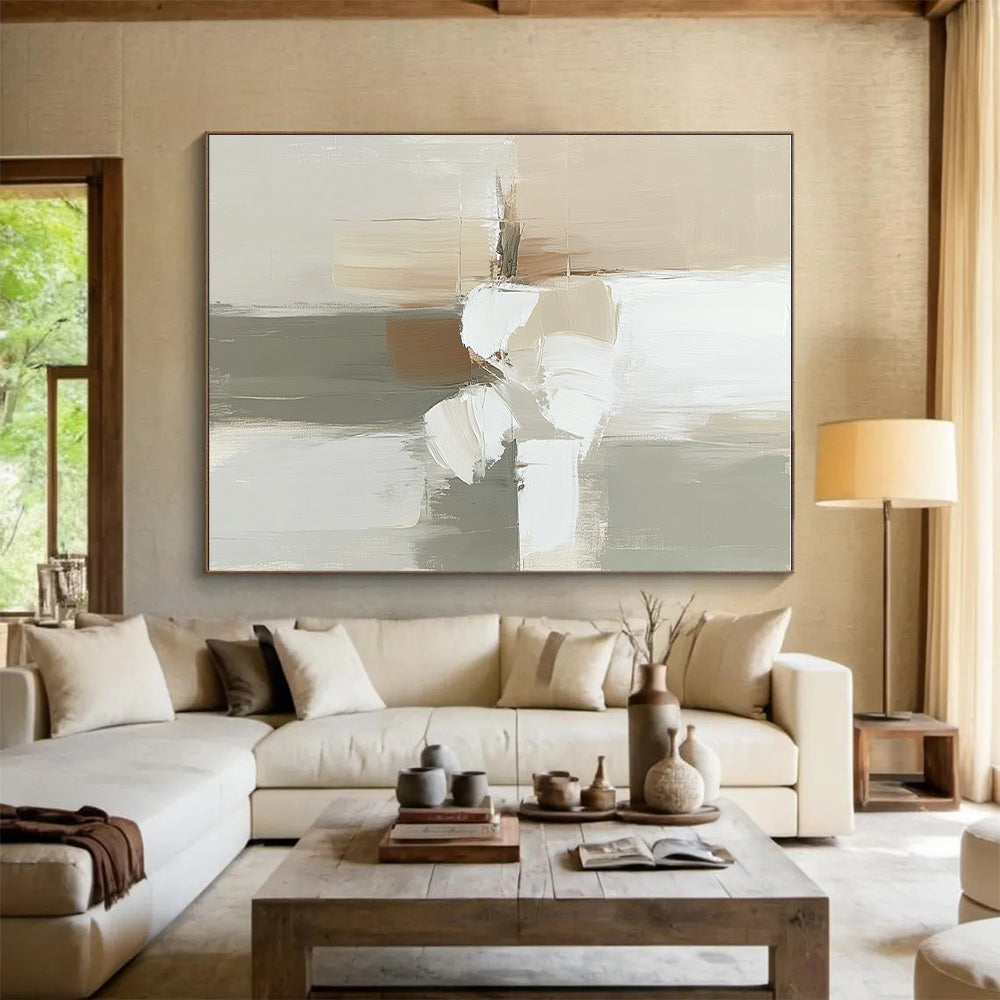 Neutral Tones Abstract Painting with Floral - like Shapes GER636