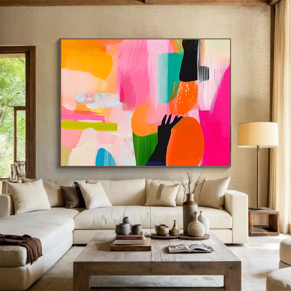 Pink and Colorful Abstract Painting with Playful Shapes DYP458