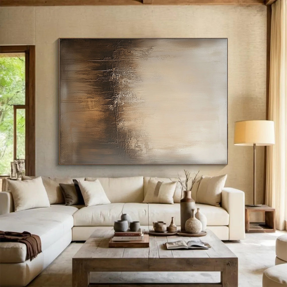 Beige and Brown Textured Abstract Painting with Subtle Depth GER036