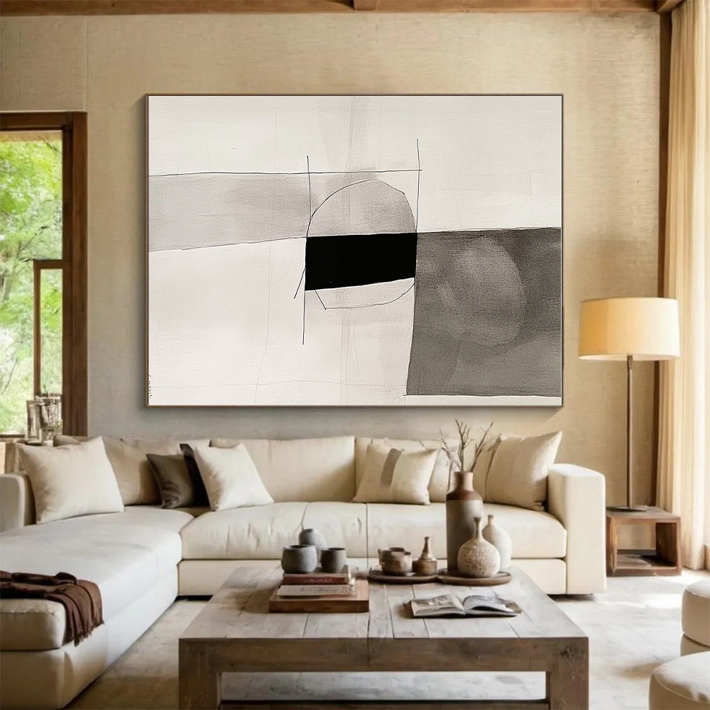 Monochrome Geometric Abstract Painting with Simple Shapes GER721