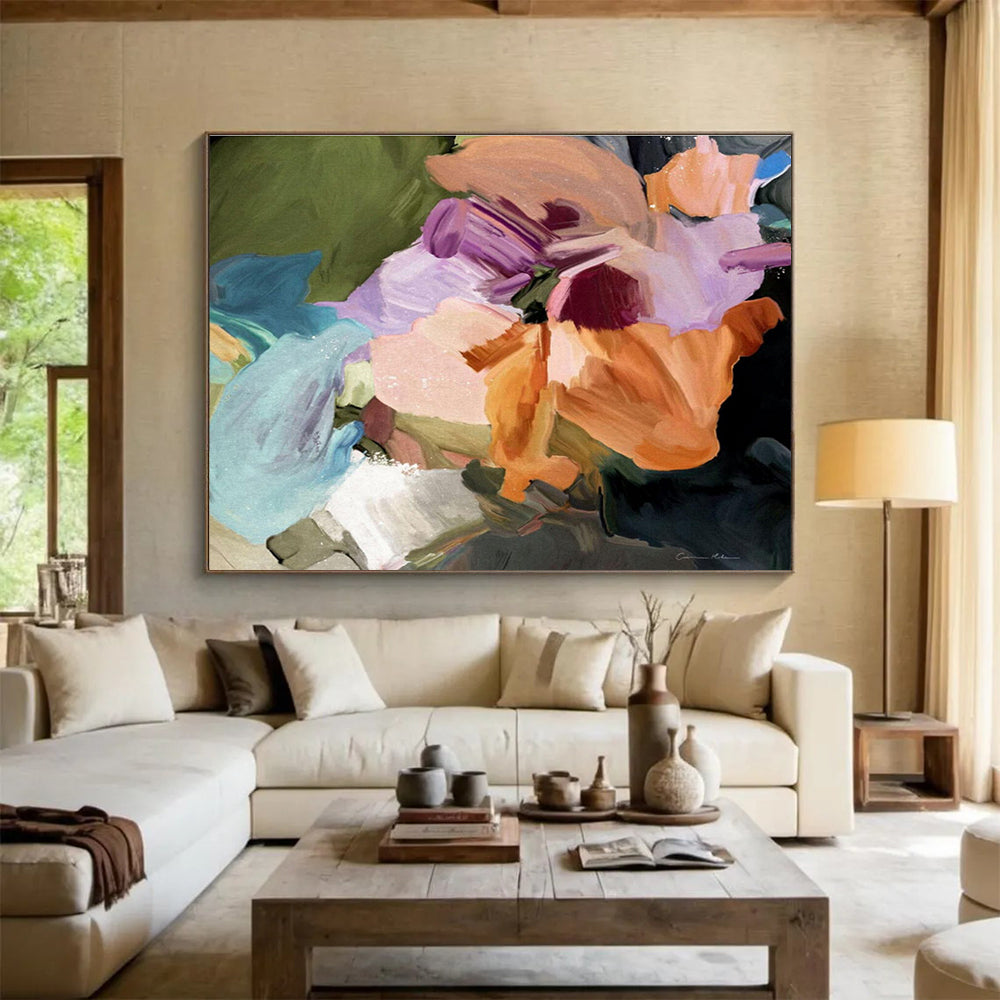 Colorful Flower Abstract Painting with Lively, Botanical Energy THY406