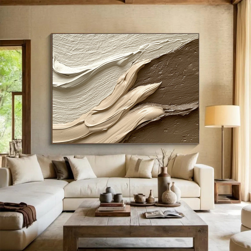 An abstract artwork capturing the intricate meeting of light and dark clay layers with smooth curves and subtle folds, evoking depth and dimension.SC449