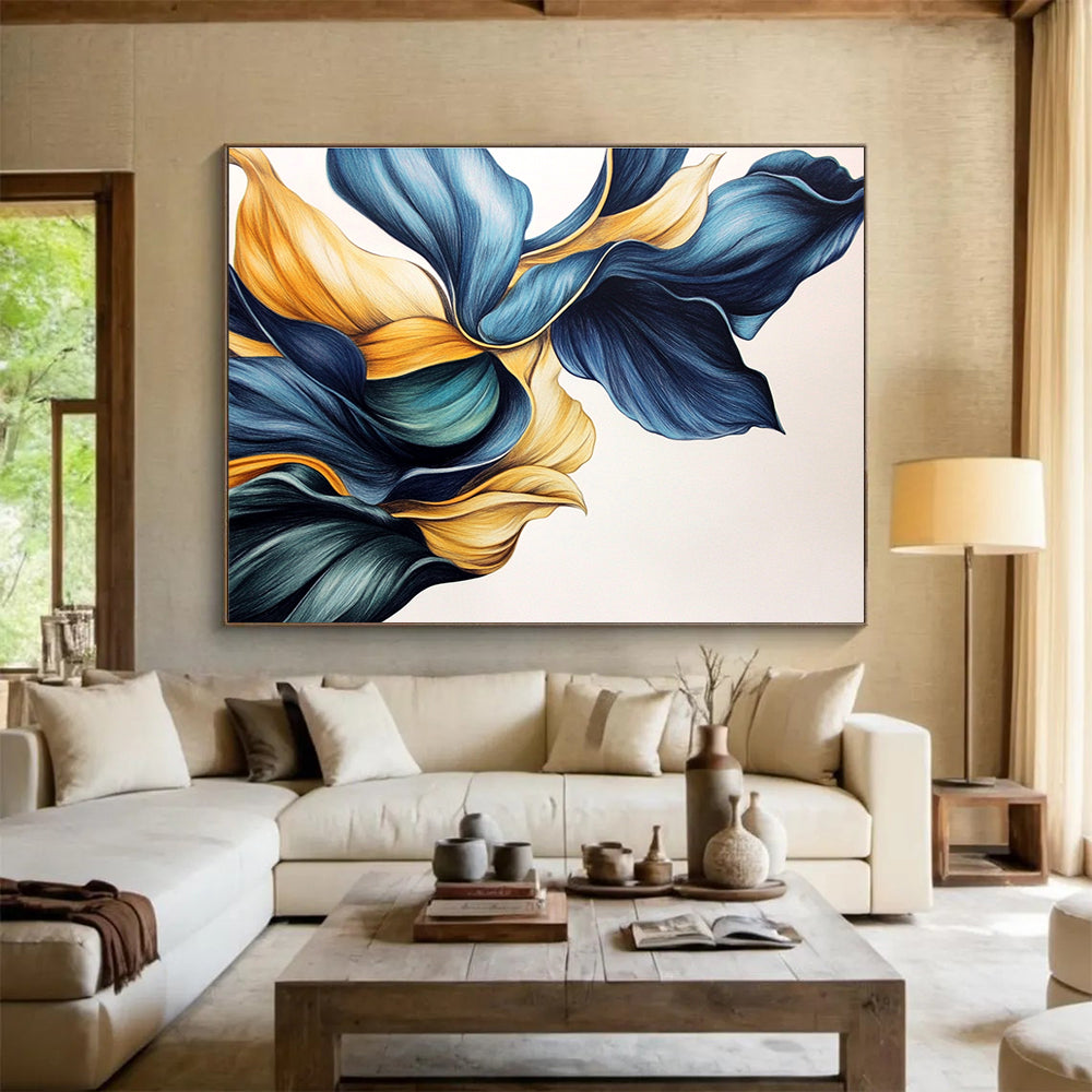 Blue and Yellow Abstract Petals Painting with Intricate Details DYP579