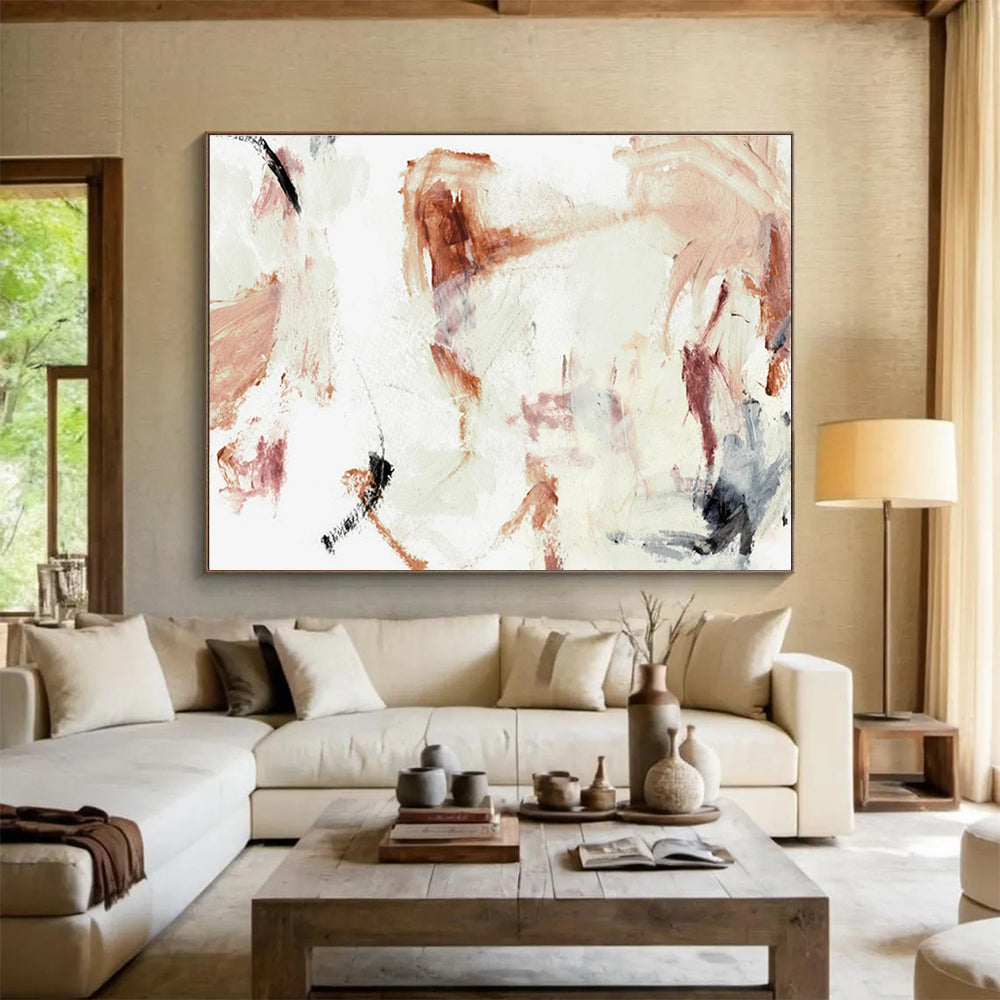 Ear THY Tone Abstract Painting with Rust and Beige Hues THY145