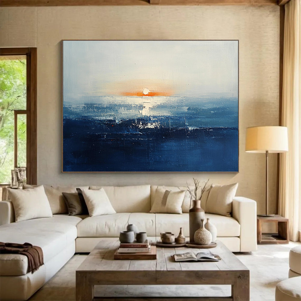 Sunset Sea Abstract Painting with Orange and Blue Hues DYP277