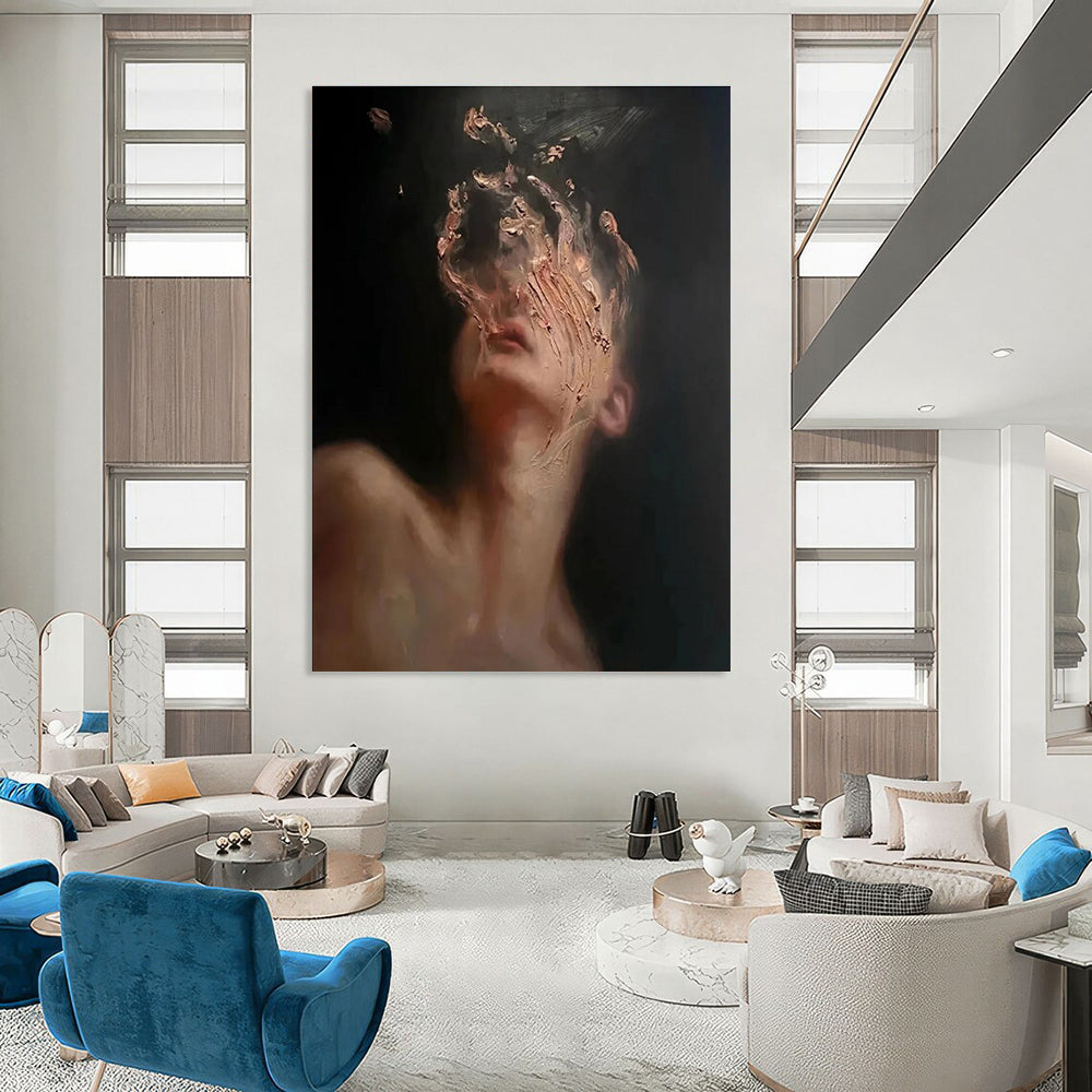 Dark - toned Portrait Abstract Painting with Textured Details ADGE315