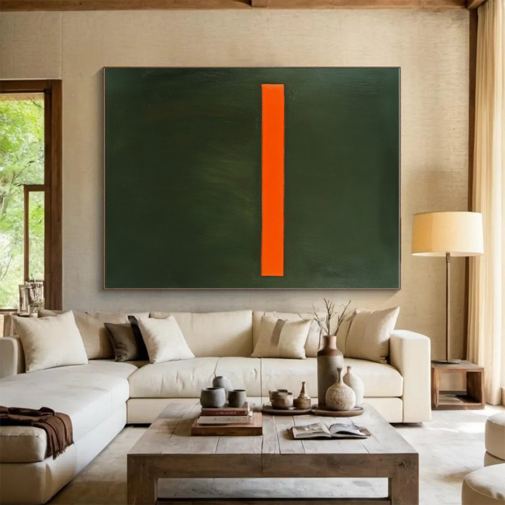 Green Orange Horizontal Line Abstract Painting GER857