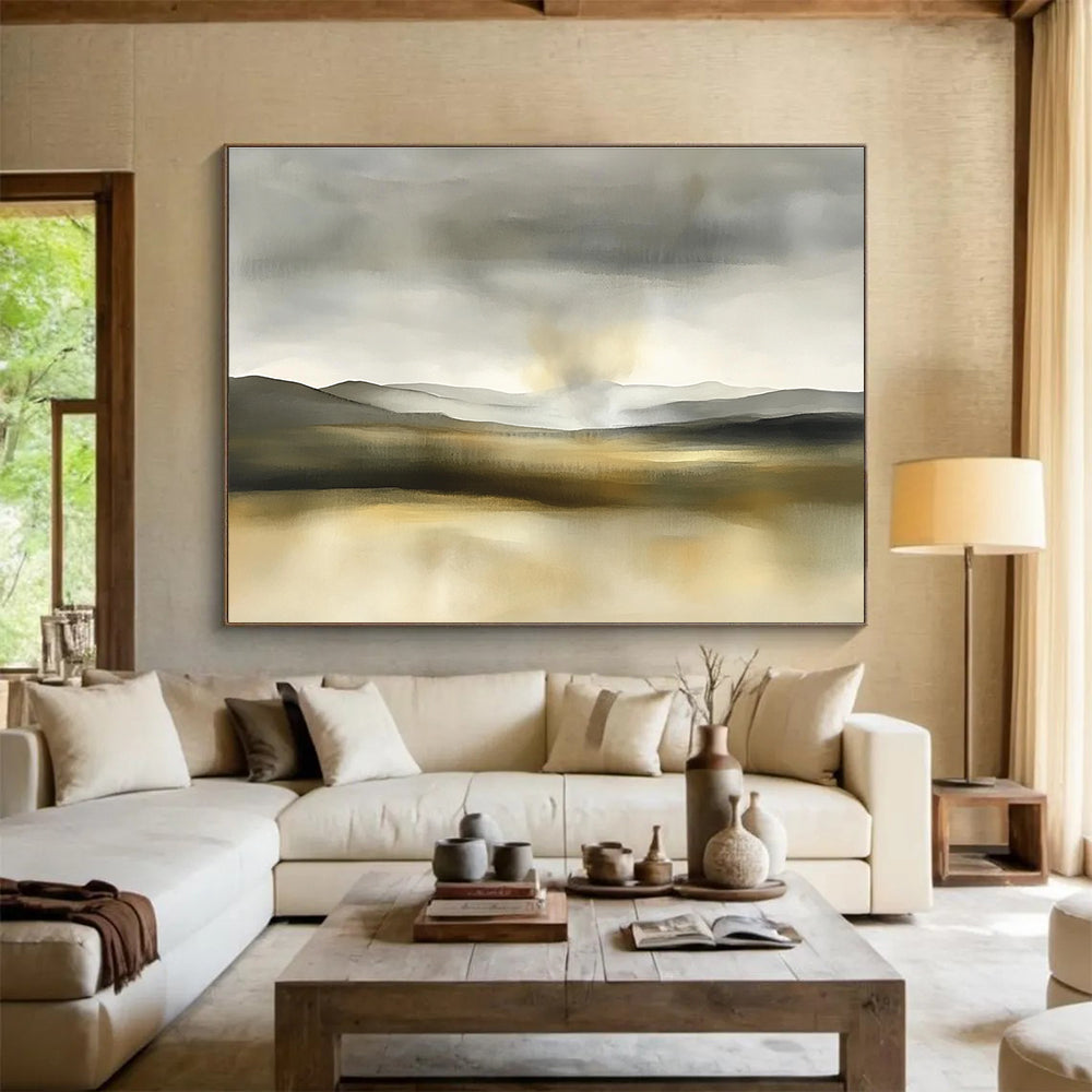 Monochromatic Mountain Landscape Abstract Painting with Grays and Browns DYP235