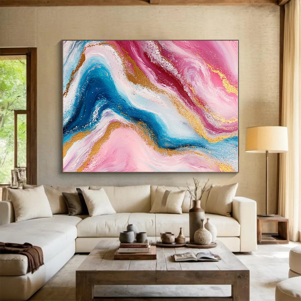 Pink and Gold Marble - Inspired Abstract Painting with Flowing Colors GER259