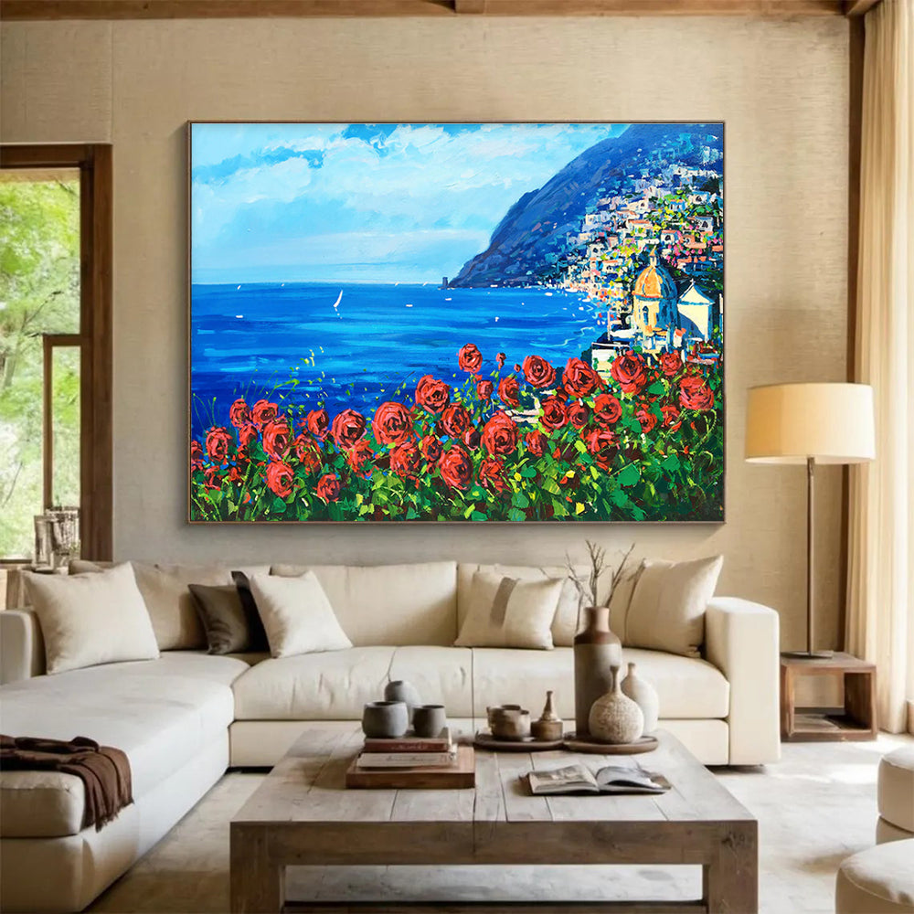 Amalfi Coast with Roses Abstract Painting THY424