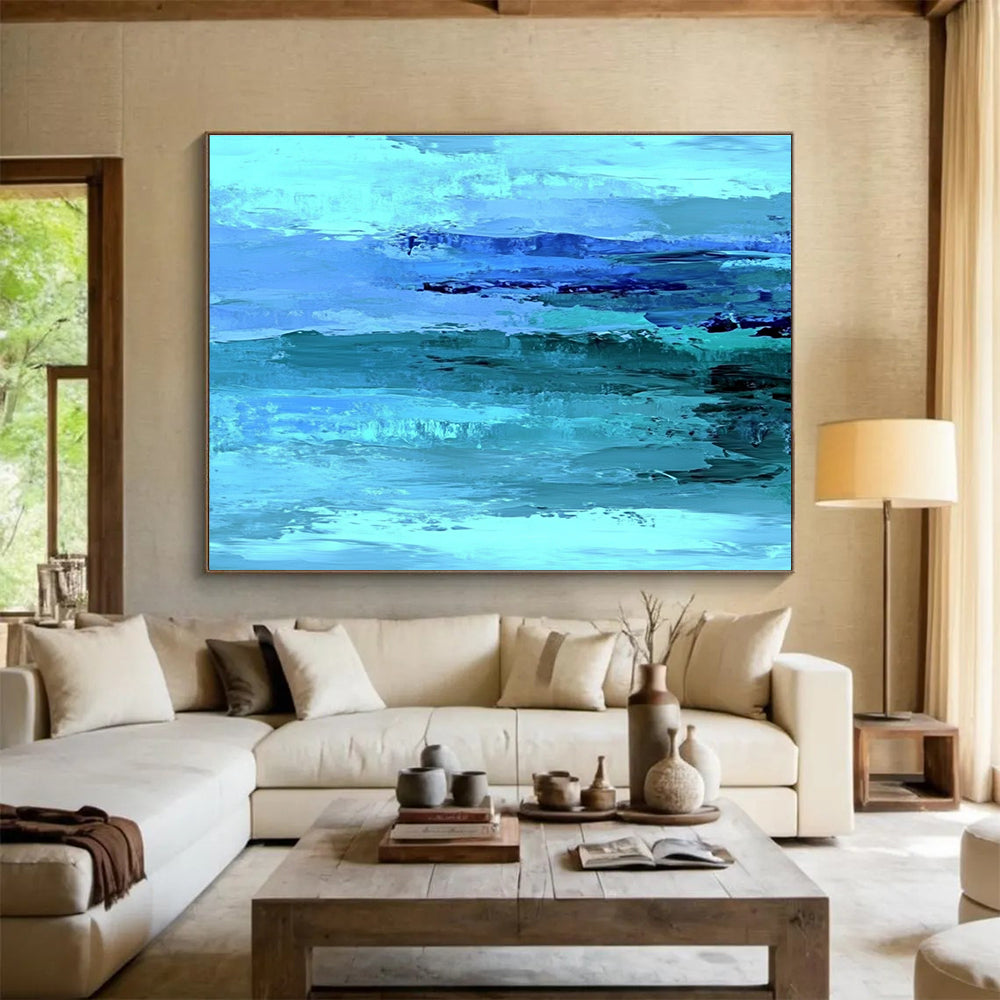 Blue and Turquoise Abstract Painting with Flowing Shapes DYP196