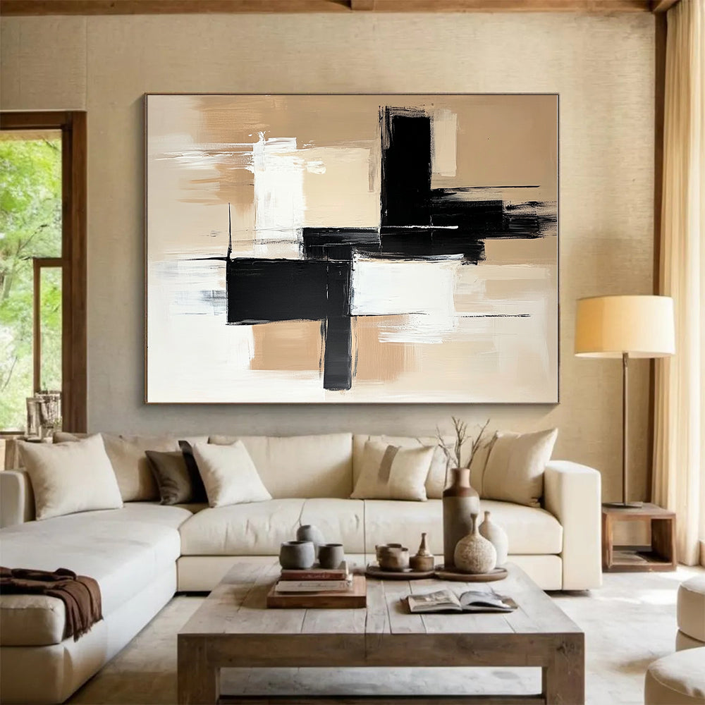 Beige Black Cross Abstract Painting with Bold Combinations GER803
