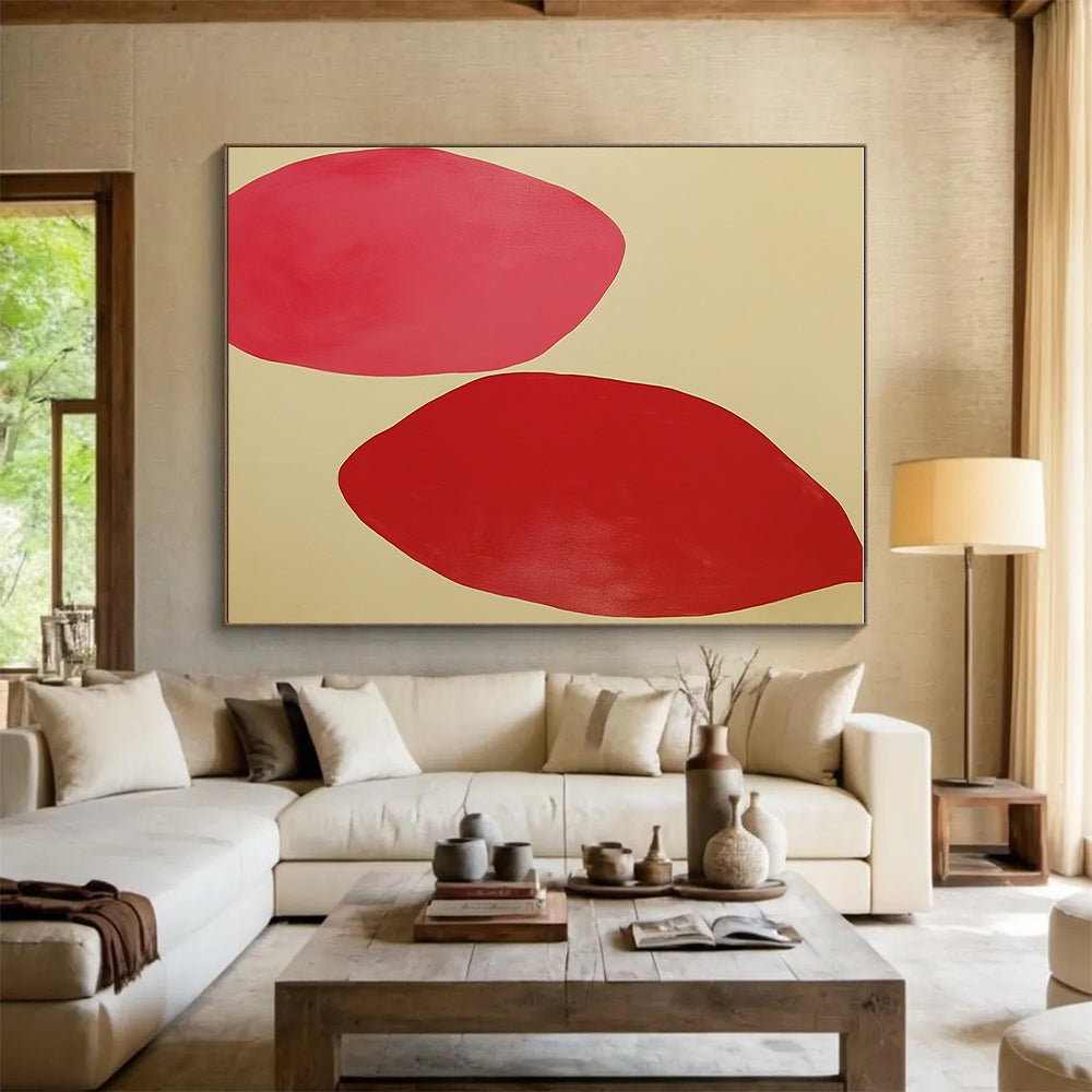 Minimalist Red Shapes Abstract Painting with Calm Simplicity GER538