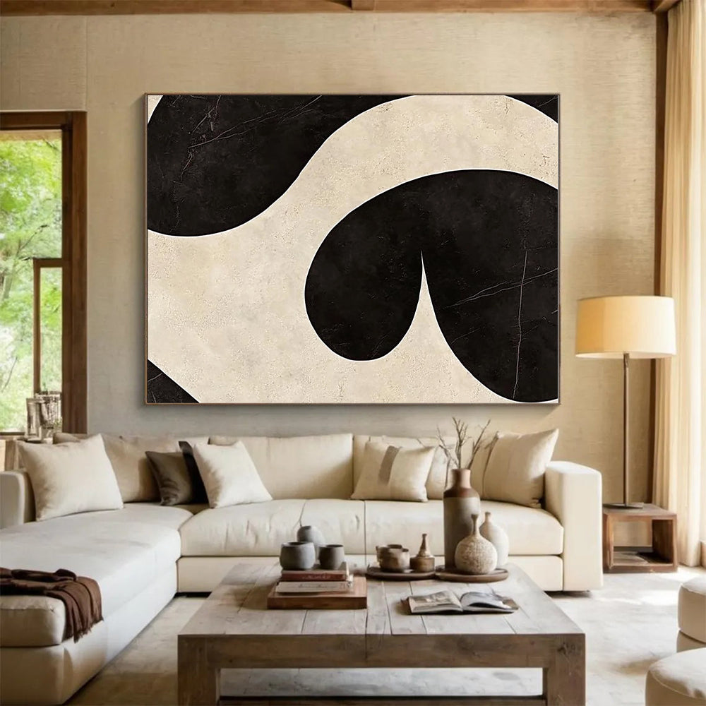 Black and White Curved Abstract Painting with Bold Shapes GER065