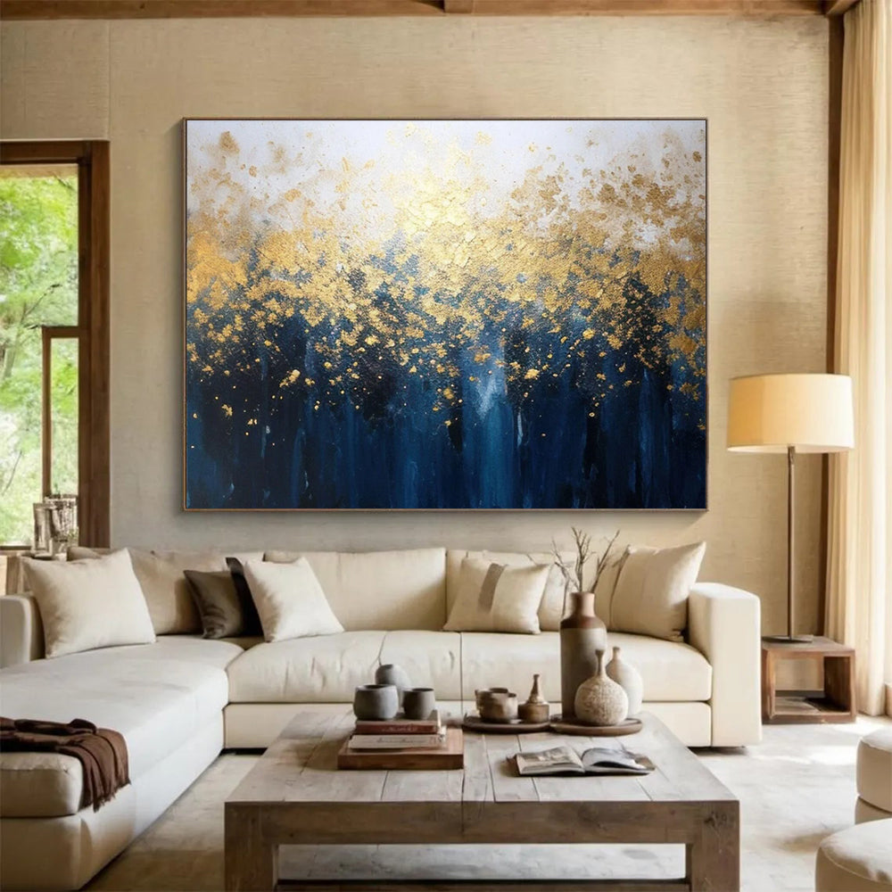 Gold Blue Forest Abstract Painting THY047