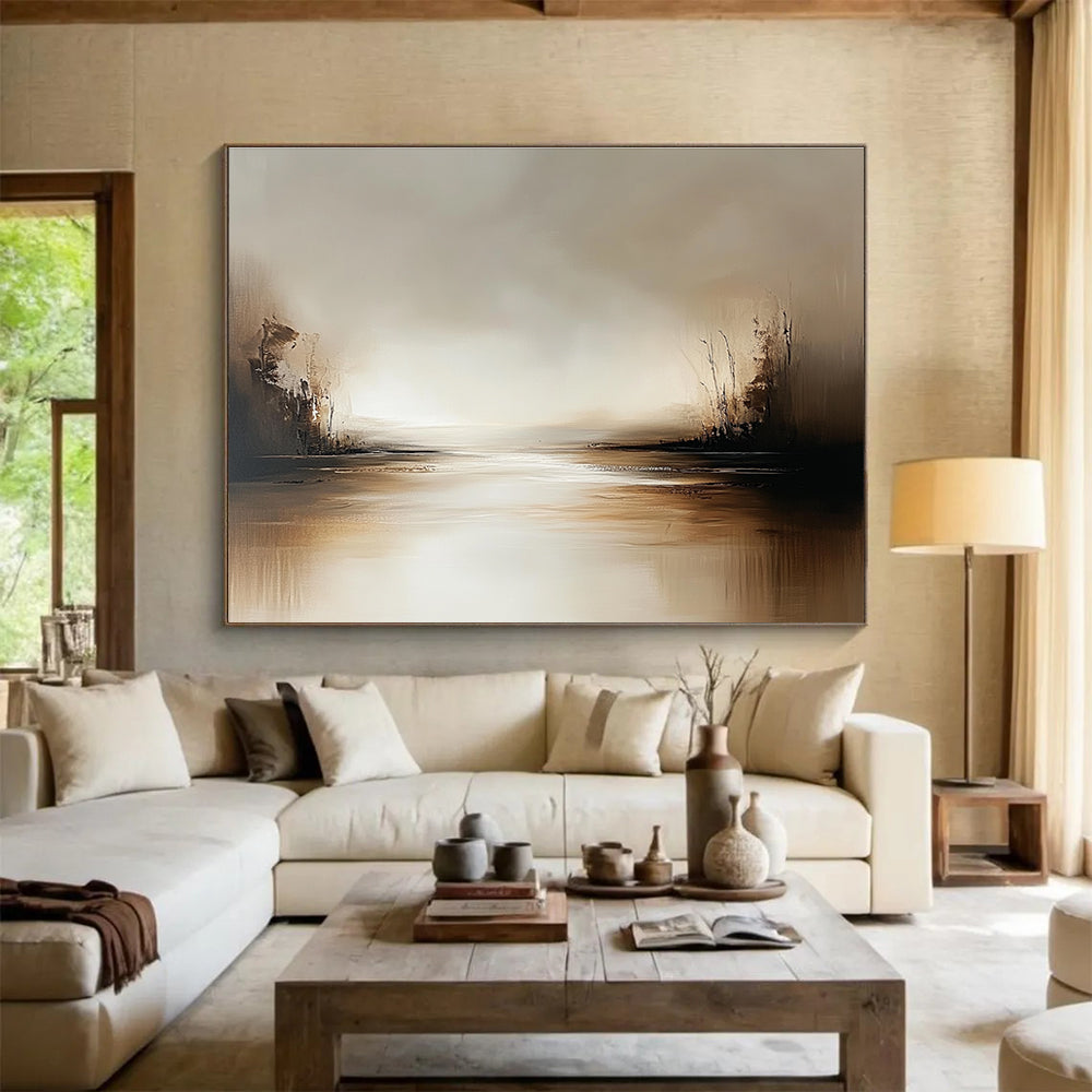 Warm Toned Landscape Abstract Painting with Browns and Creams DYP231