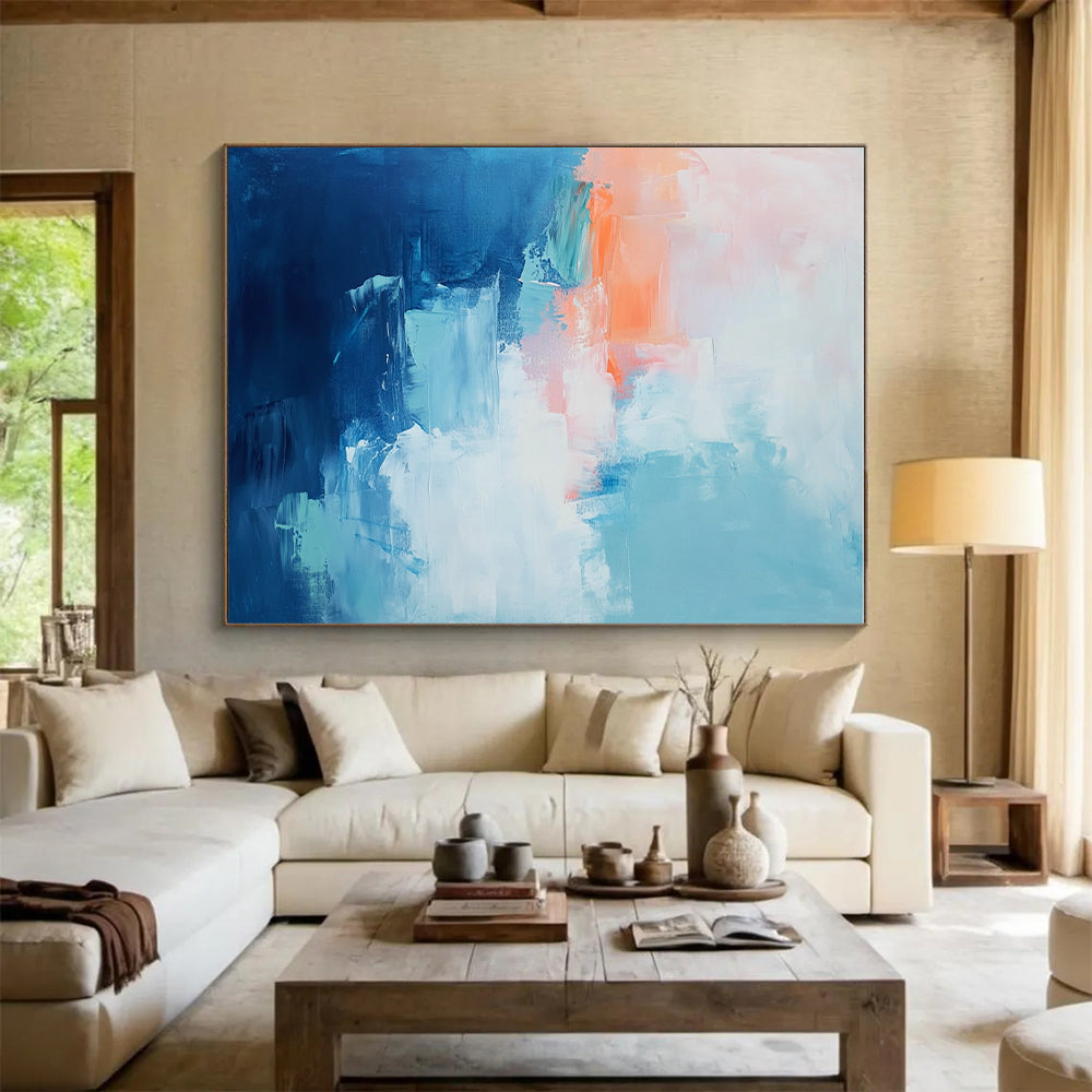 Blue Orange Abstract Painting with Layered Hues GER813