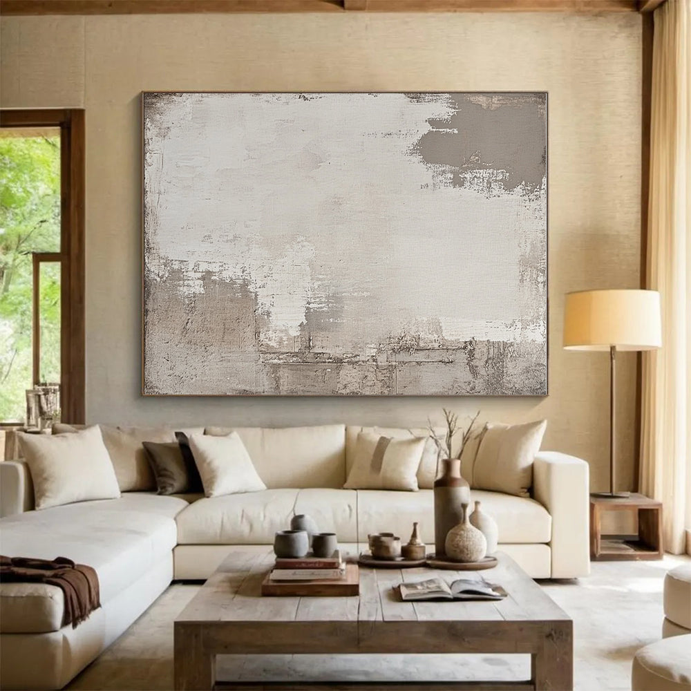 Light Gray Textured Abstract Painting with Subtle Variations GER042