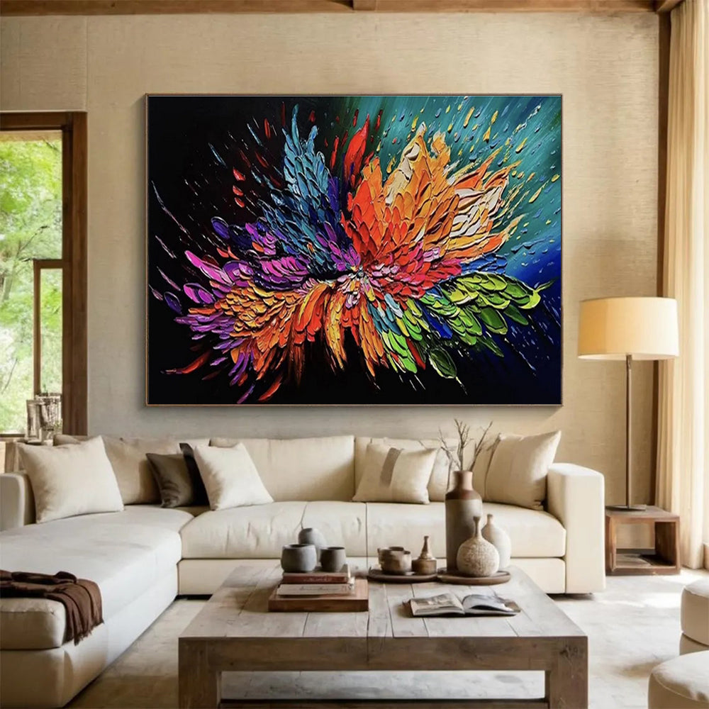 Explosive Flower Abstract Painting with Vibrant Petal Hues THY294