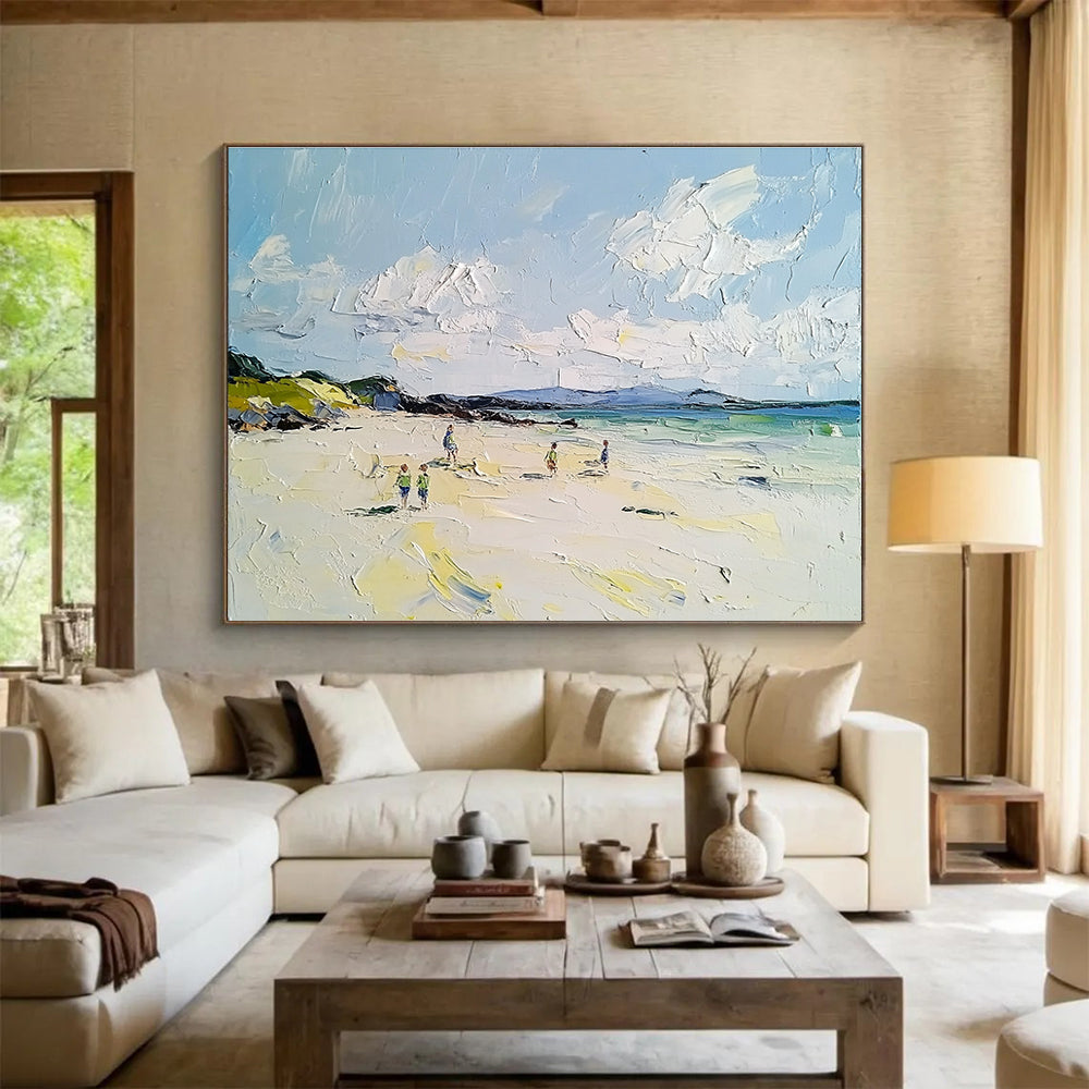 Abstract painting of an Irish beach featuring vibrant colors thick brushstrokes and a smooth surface capturing serene natural beauty.SC595