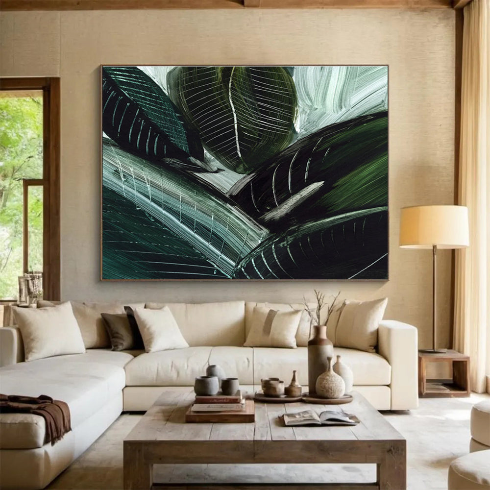 Green Leaf Abstract Painting with Bold Textures THY144