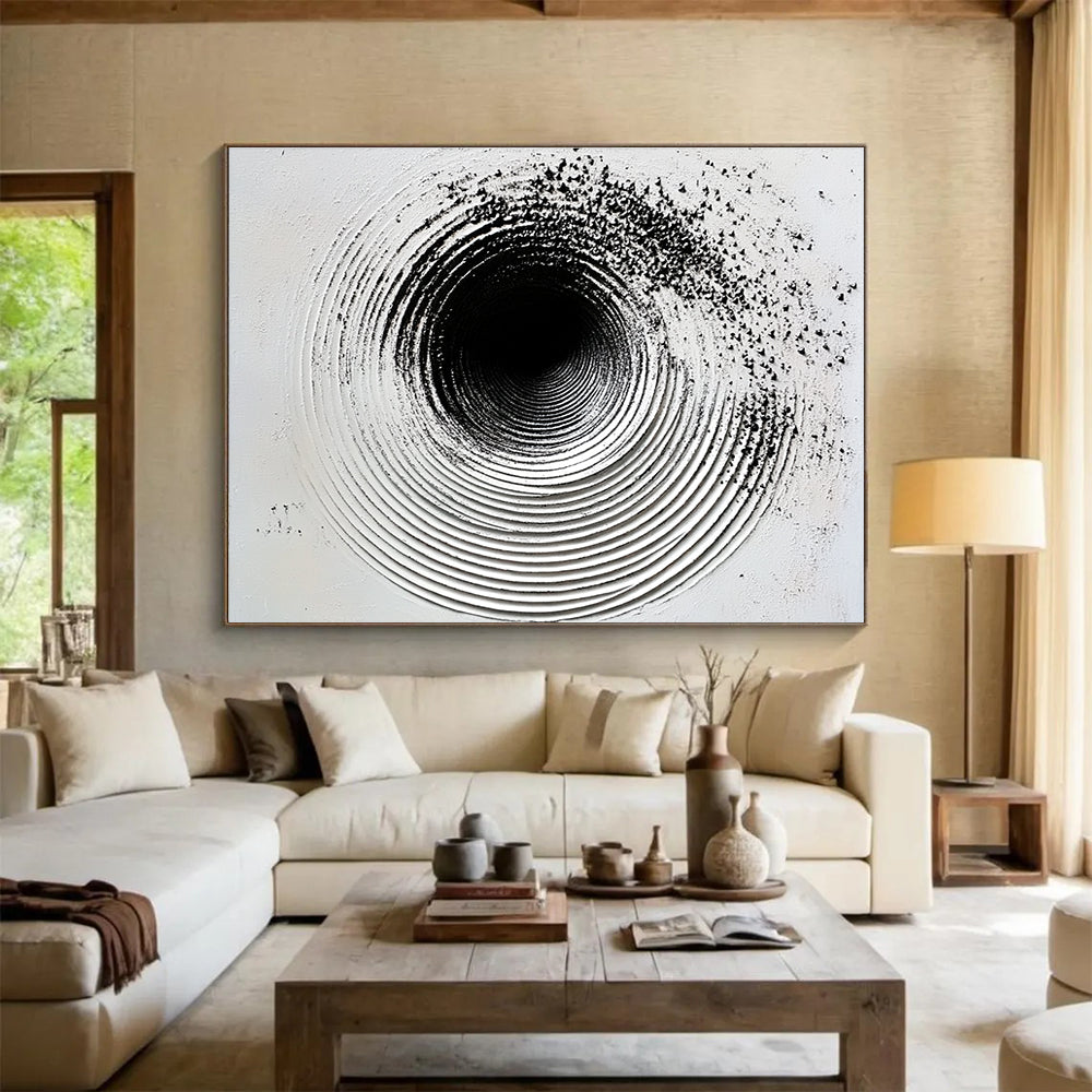 Black White Textured - Circle Abstract Painting DYP027