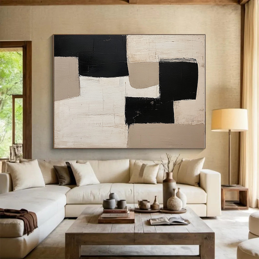 Black and Beige Geometric Block Abstract Painting GER230