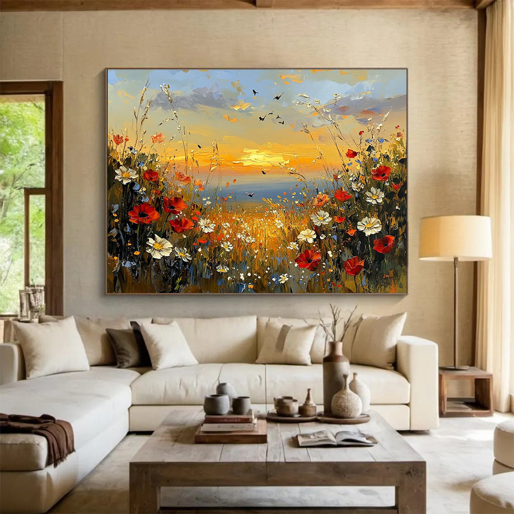 Flower Field Sunset - Impressionist Landscape Painting DYP056