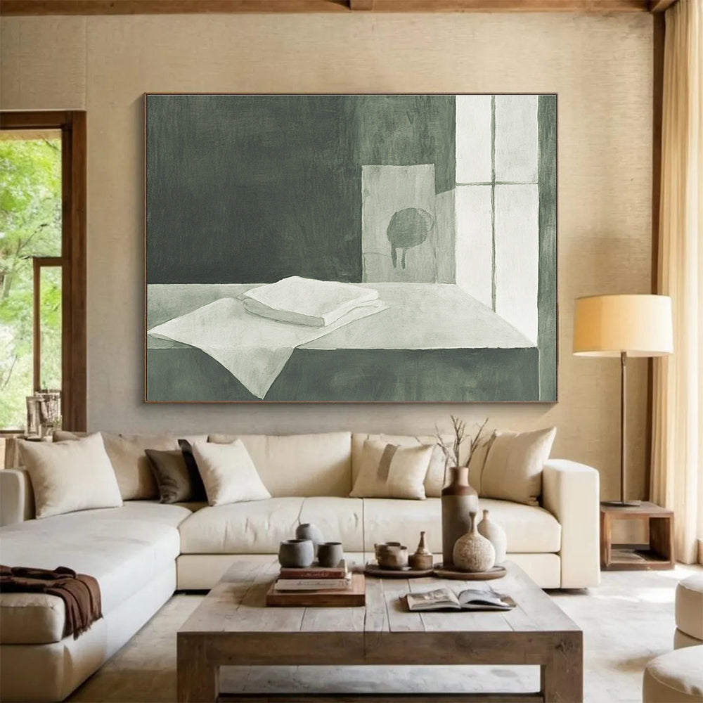 Monochrome Still Life Abstract Painting with White Cloth DYP162