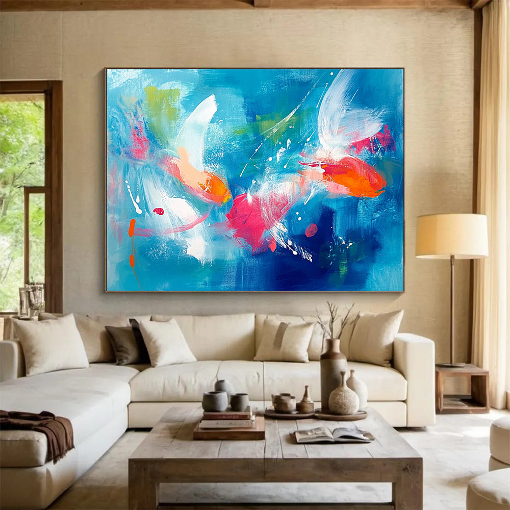 Colorful Fish Abstract Painting with Blue Background DYP466