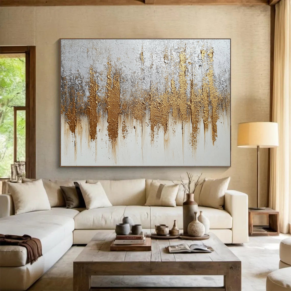 Gold and Silver Abstract Painting with Metallic Textures DYP368
