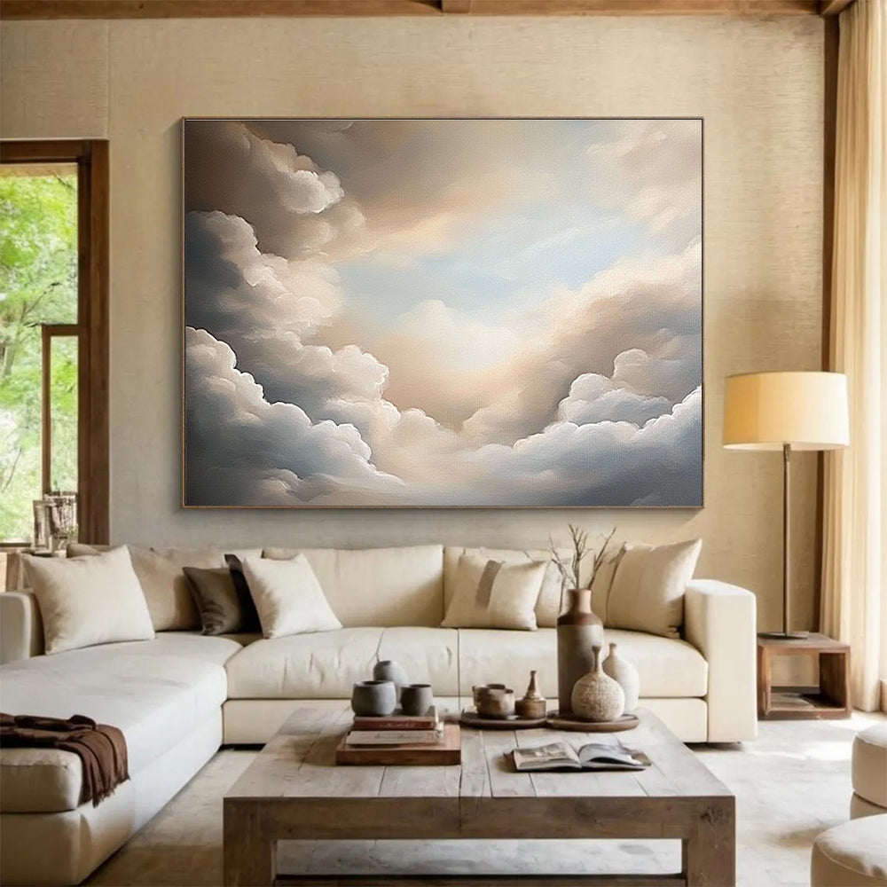 Beige and Grey Cloudy Sky Abstract Painting DYP132