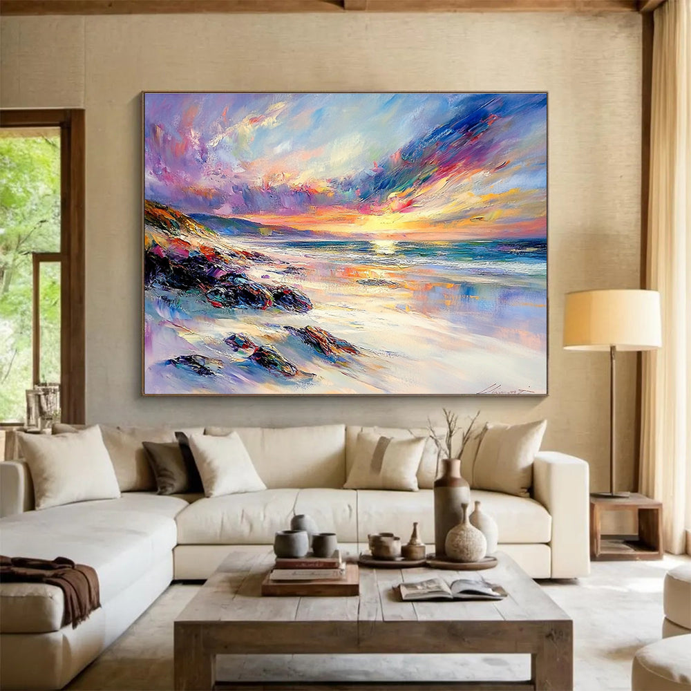 Colorful Beach Landscape Abstract Painting with Vivid Hues DYP113