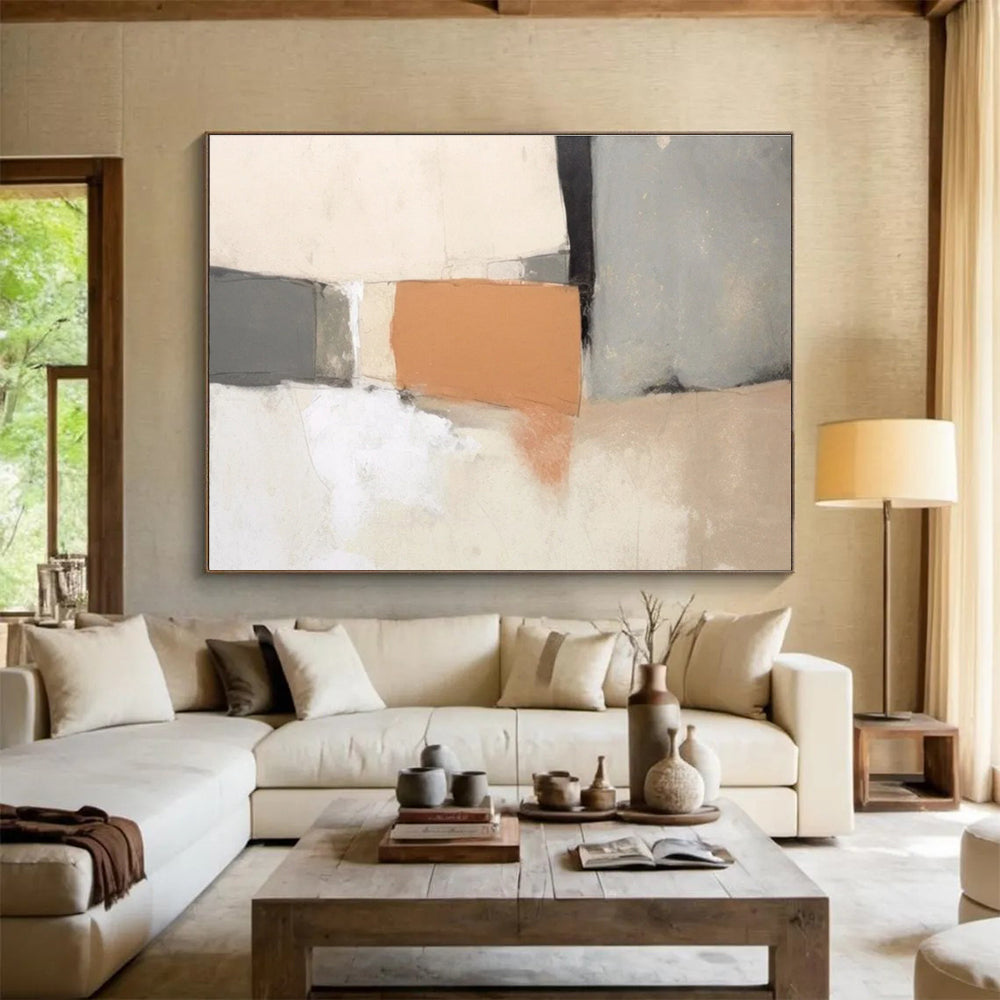 Beige Grey Orange Abstract Painting THY075