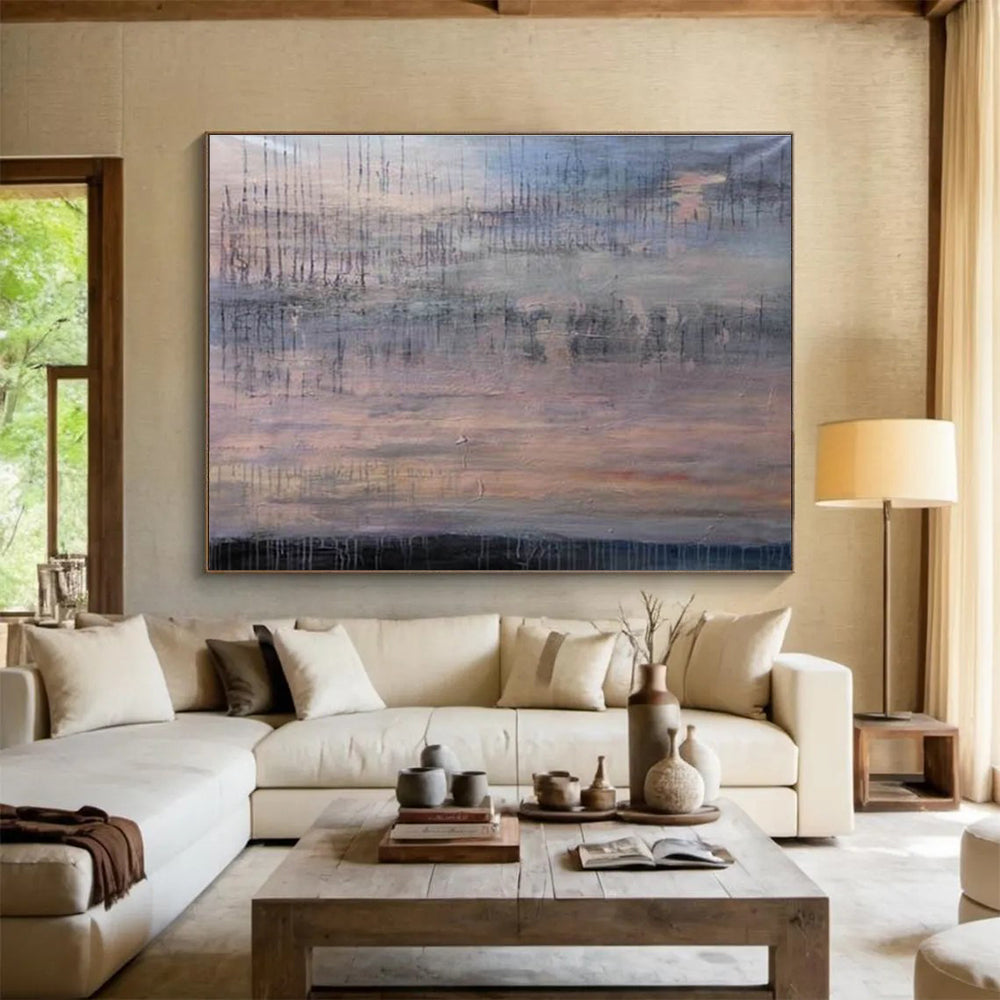 Dripping Sky Abstract Painting with Muted Pastel Tones THY150