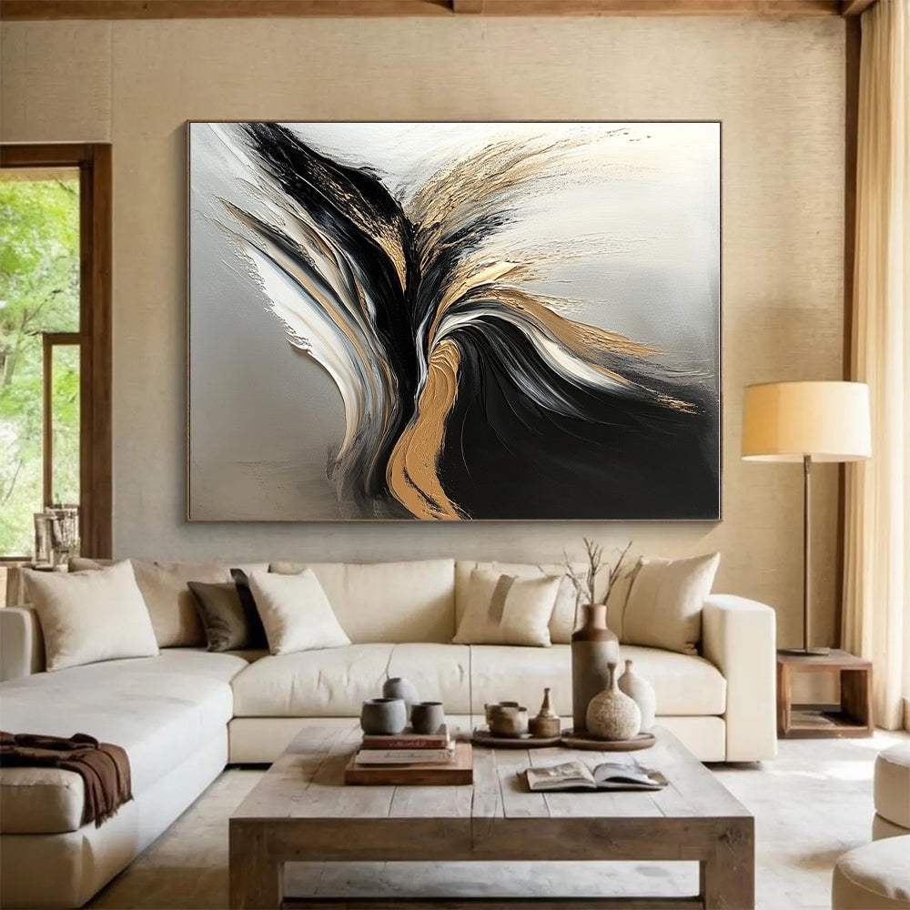 Gold Accent Abstract with Black White and Gold GER343