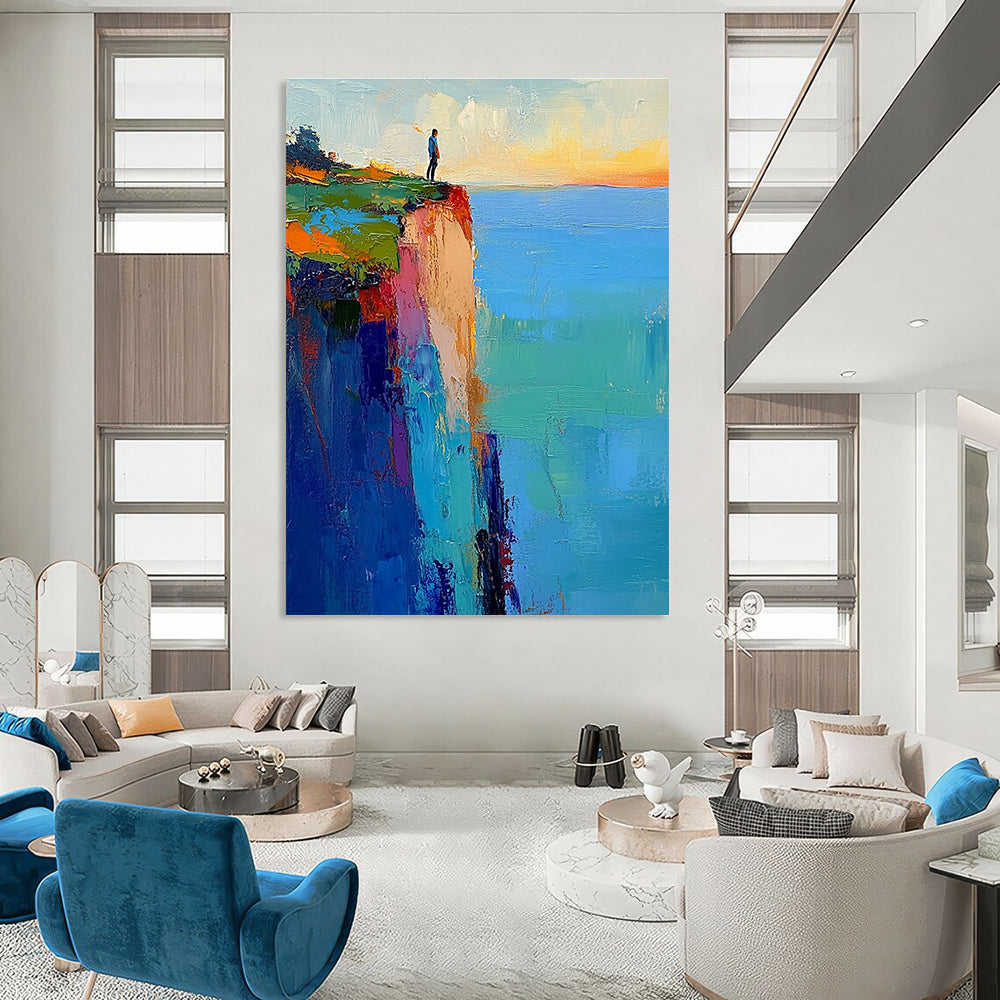 Abstract painting featuring blue and green landscapes rich in color with soft lighting and blurred edges creating an impressionist feel.STSC034
