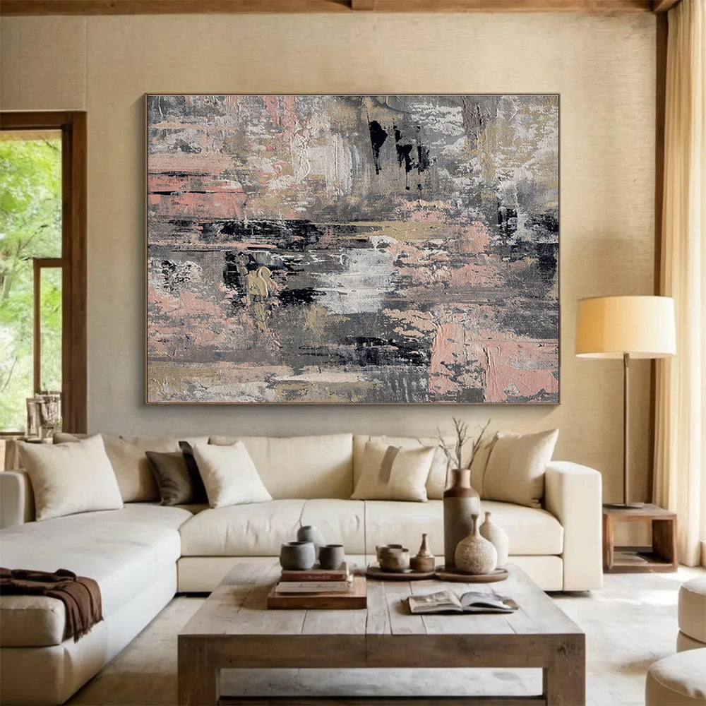Gray Pink Abstract Painting with Subtle, Muted Tones THY380