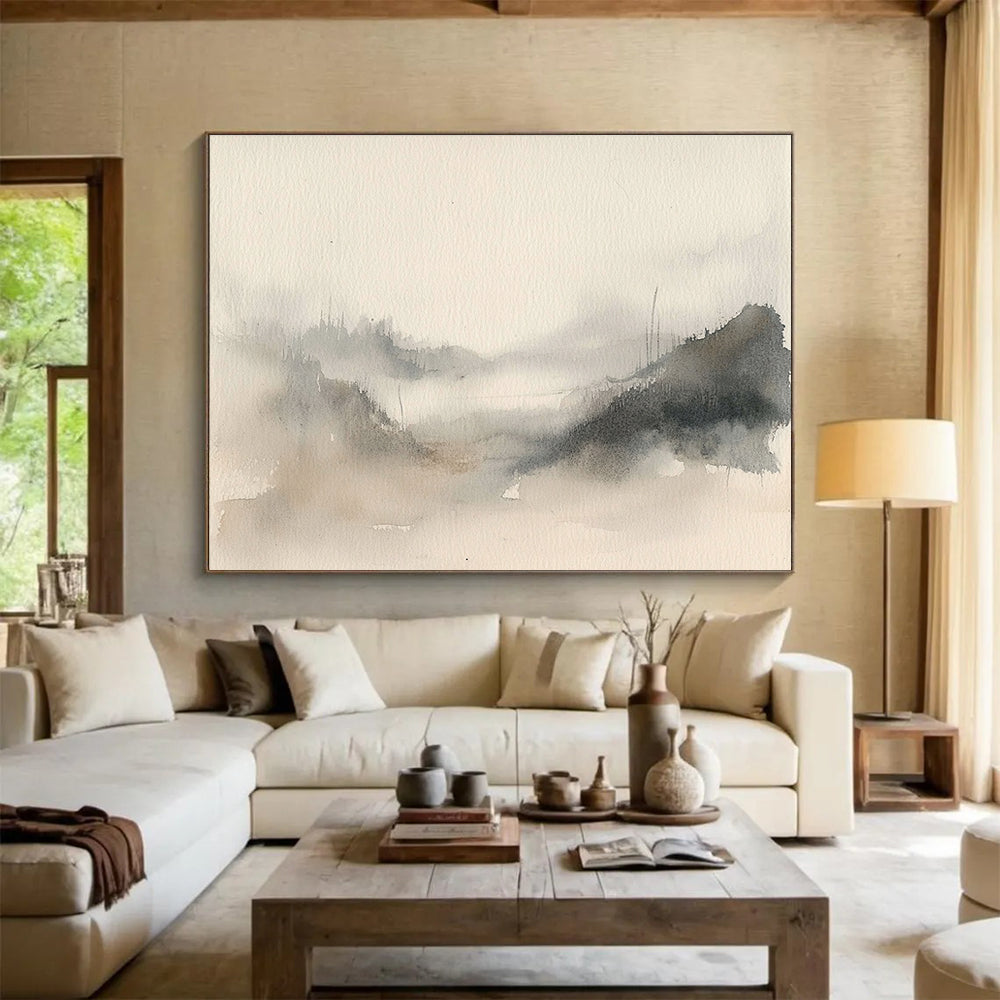 Grey - Toned Misty Landscape Abstract Watercolor Painting DYP140