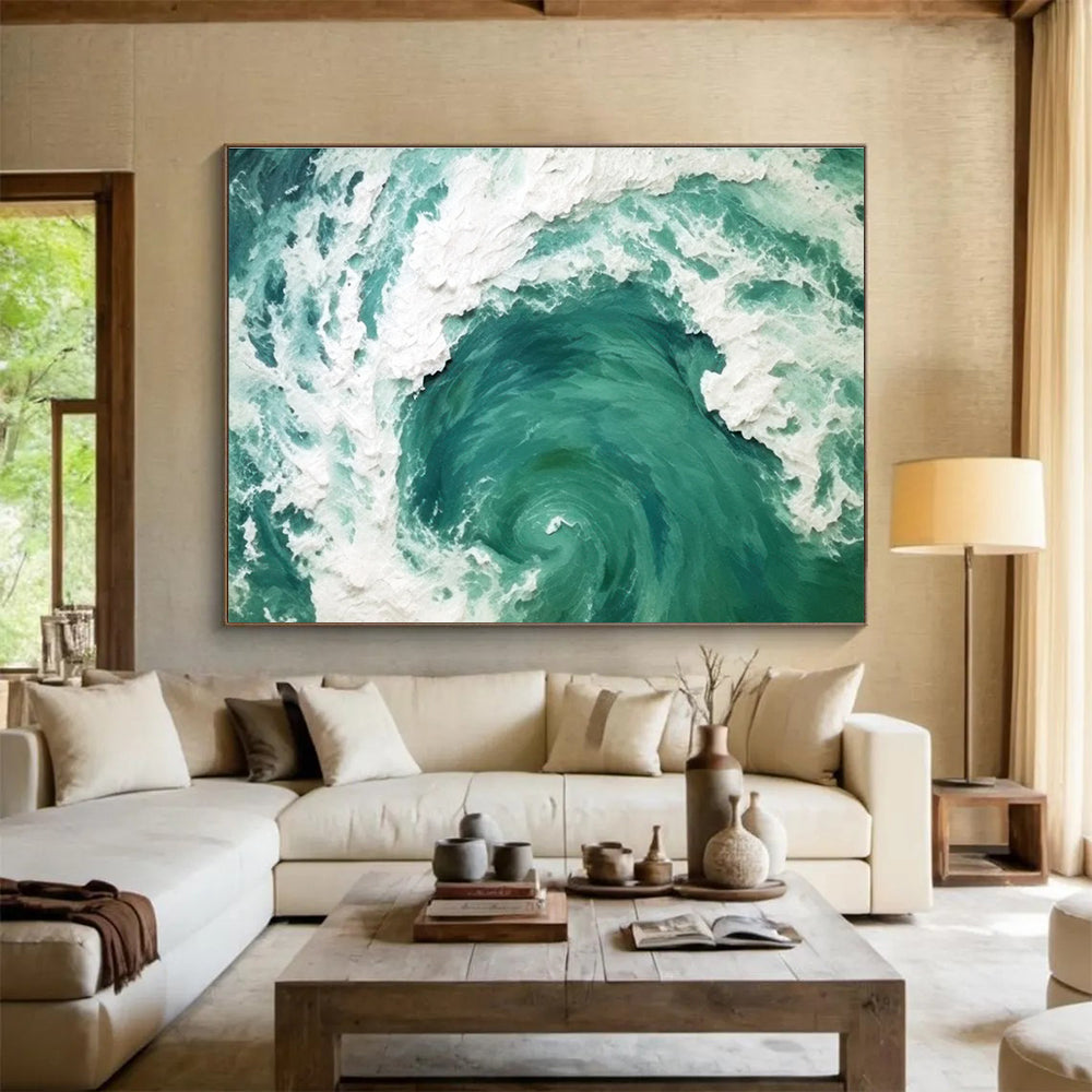 Turquoise White Ocean Swirl Abstract Painting THY063