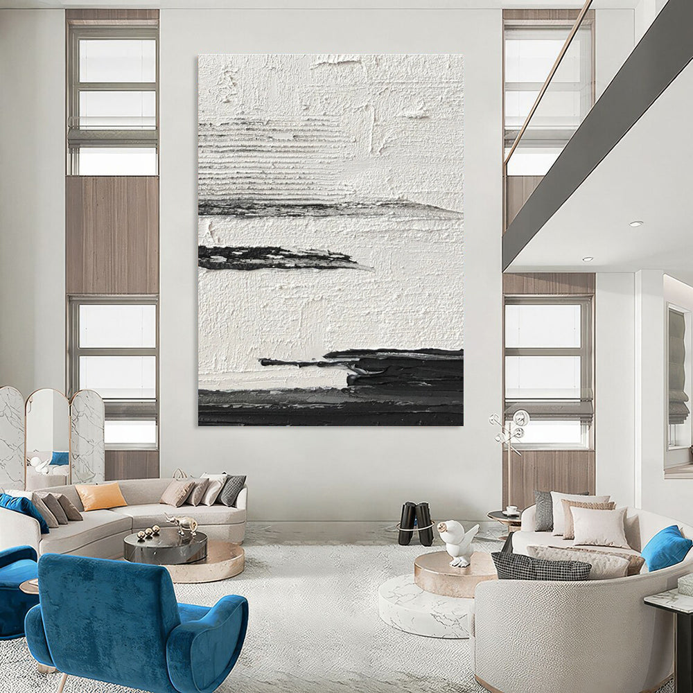 Black and White Textured Layers Abstract Work ADGE369