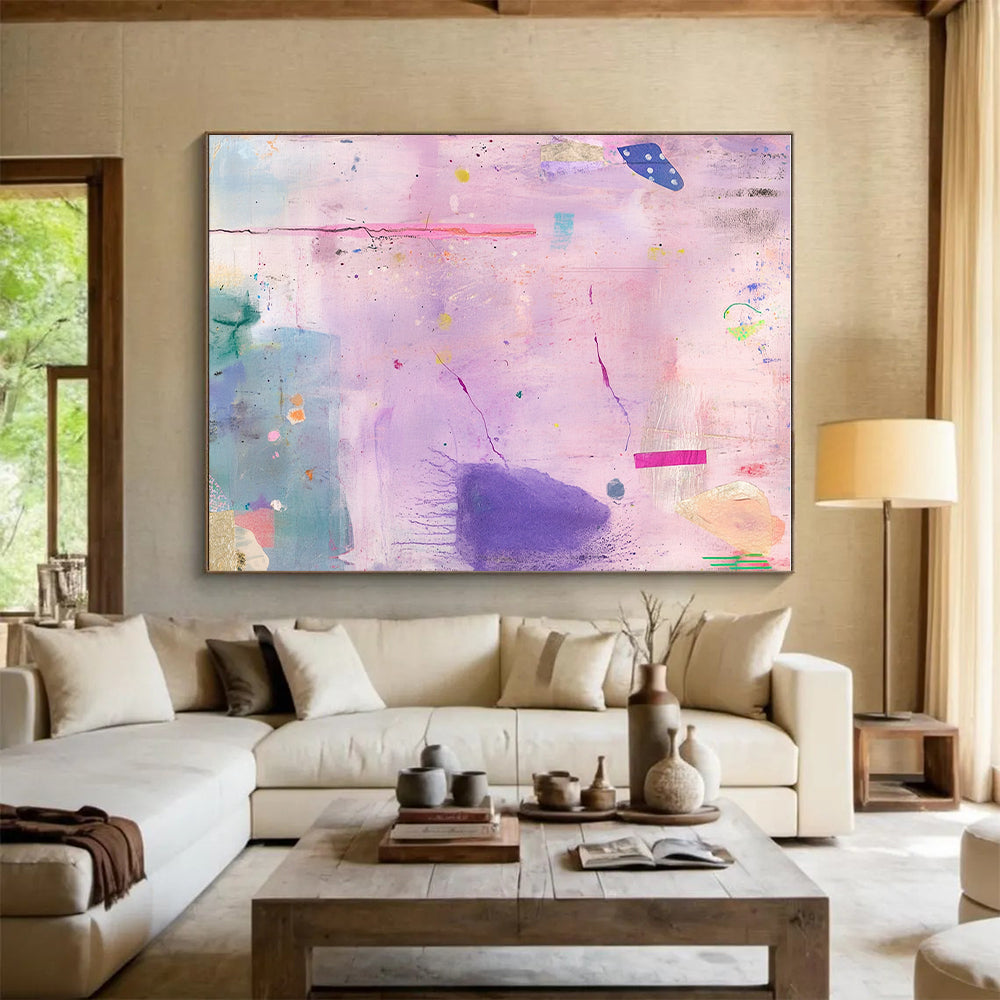 Purple - Pink Abstract Painting with Whimsical Details GER139