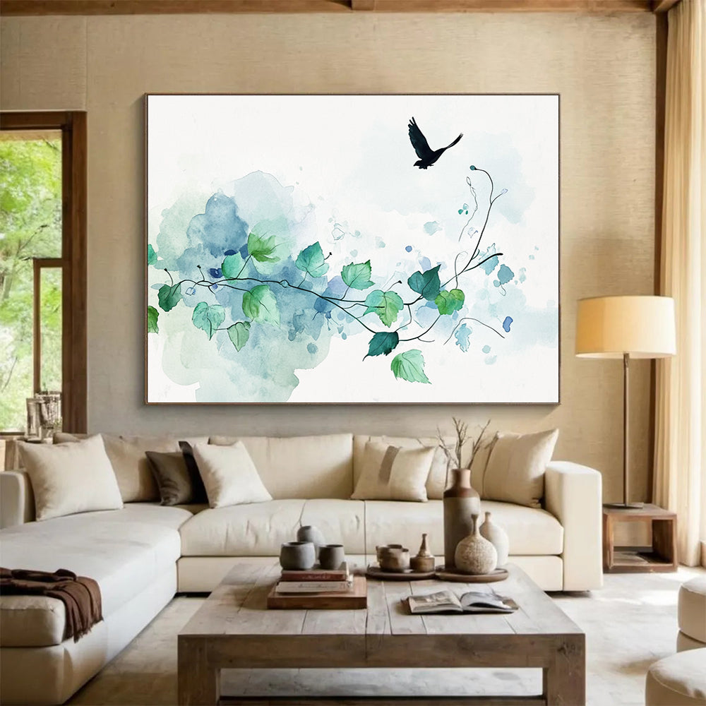 Bird and Vines Watercolor Abstract Painting DYP159