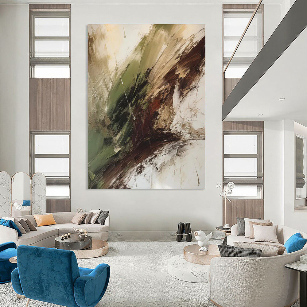 Green and Brown Fusion Abstract Painting with Dynamic Textures ADGE118