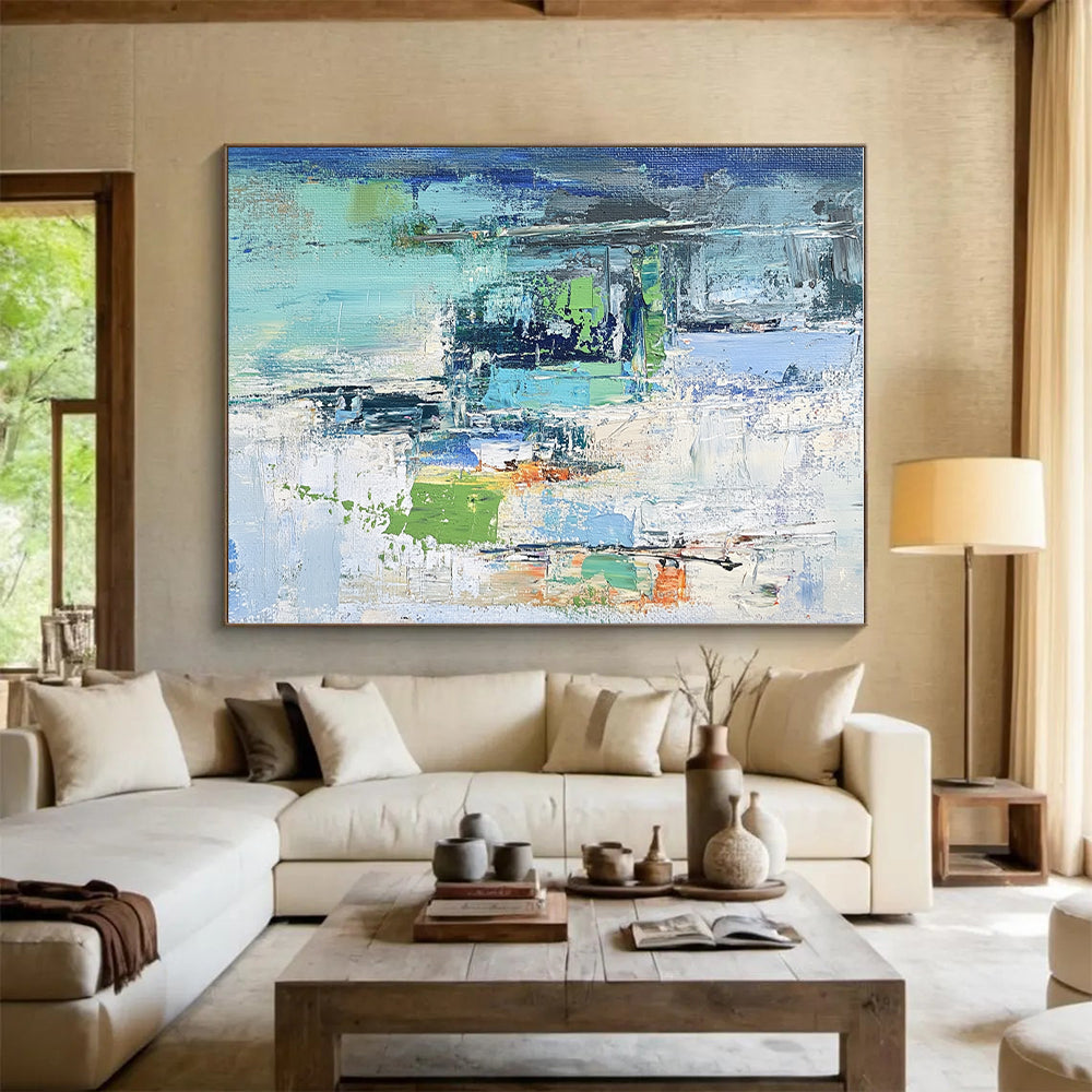 Blue and Green Abstract Painting with Vivid Textures GER459