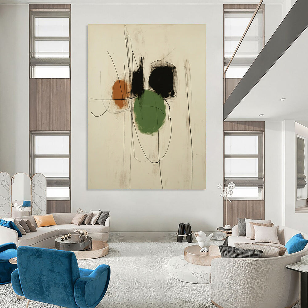 Large abstract drawing in the style of Antoni Gaudí featuring black and green shapes with pastel shades on a white background.STSC547